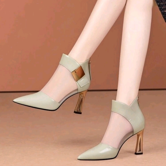 Mesh Closed Toe Ankle Boots For Women, High Heels Hollow Breathable Genuine - Picture 1 of 4